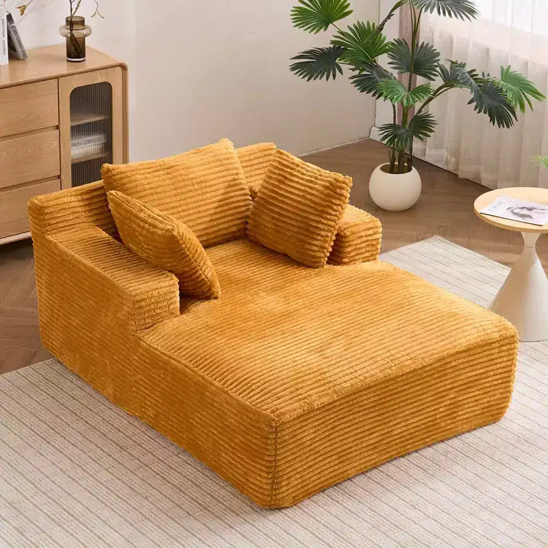 Efomao 66inx48in Chaise Longue Chair Indoor Modern Upholstered Corduroy Deep Seat Sofa Bed with Armrests No Assembly Required Orange