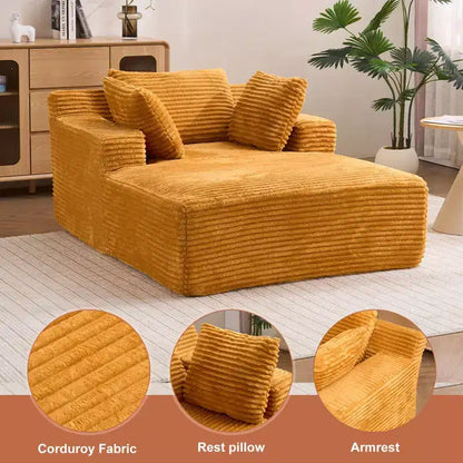 Efomao 66inx48in Chaise longue intérieure moderne, rembourrée en velours côtelé, siège profond, canapé-lit avec accoudoirs, aucun assemblage requis, orange