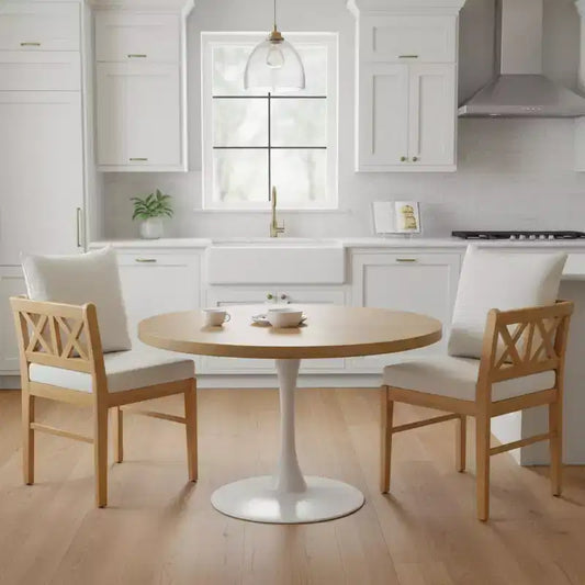 Homy Casa Set of 2 Wooden Dining Chairs with Cushion, Natural Oak, Beige