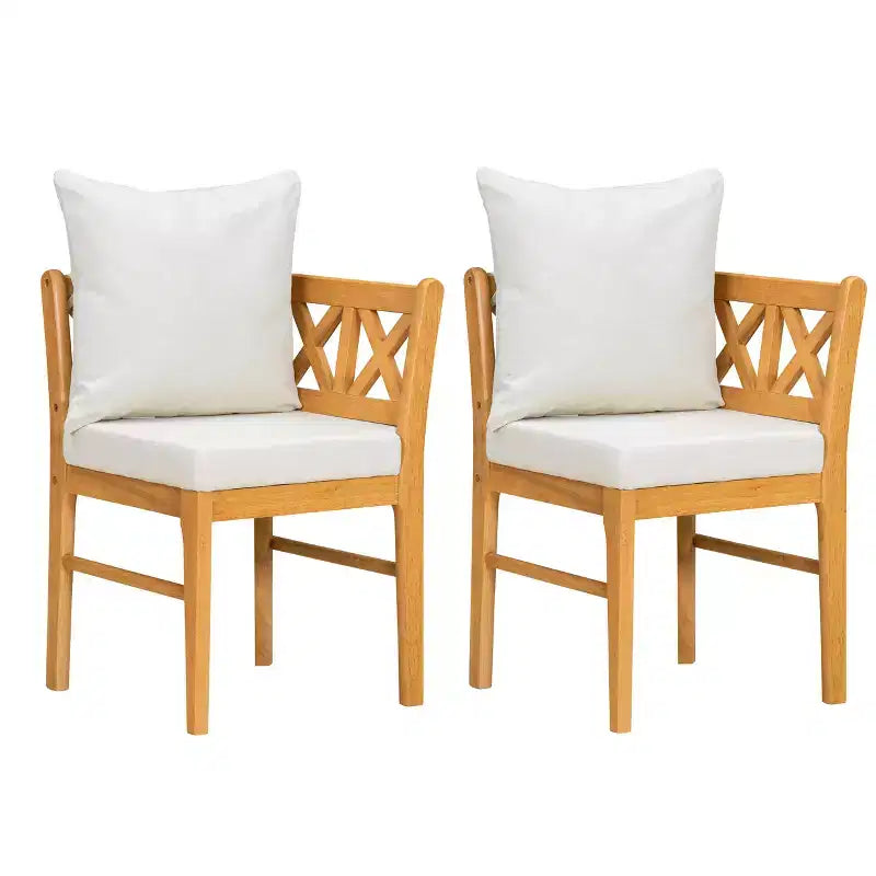 Homy Casa Lot de 2 chaises de salle à manger en bois avec coussin, chêne naturel, beige