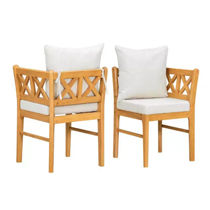 Homy Casa Lot de 2 chaises de salle à manger en bois avec coussin, chêne naturel, beige