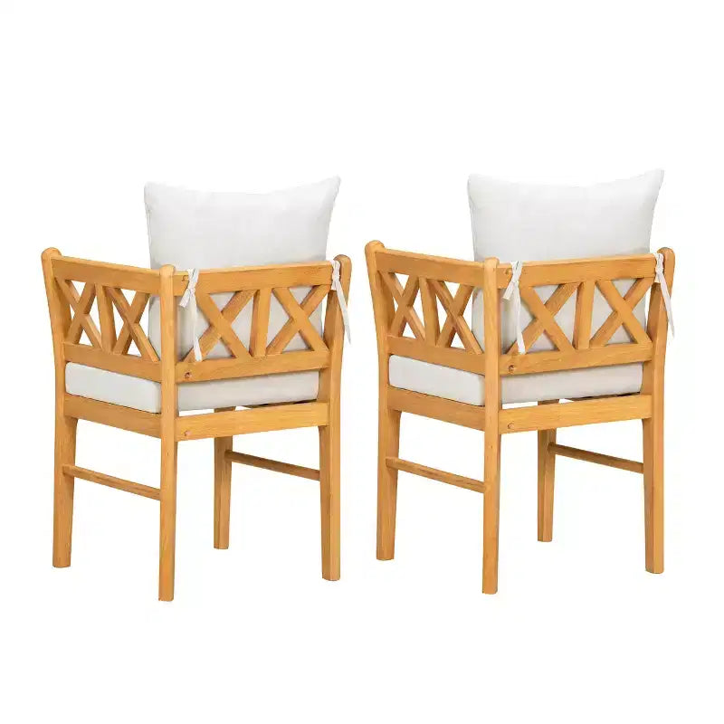 Homy Casa Lot de 2 chaises de salle à manger en bois avec coussin, chêne naturel, beige