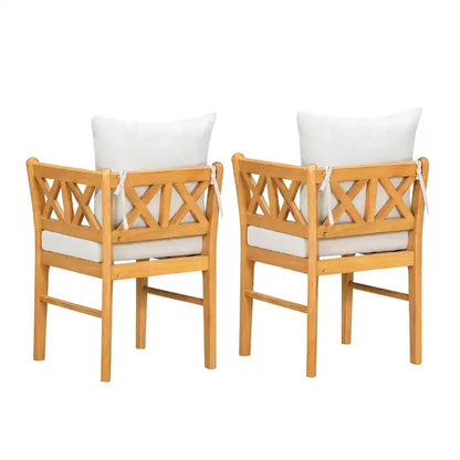 Homy Casa Lot de 2 chaises de salle à manger en bois avec coussin, chêne naturel, beige