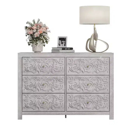 Commode Galano en bois sculpté à 6 tiroirs 45,4 L  15,7 P  32,0 H