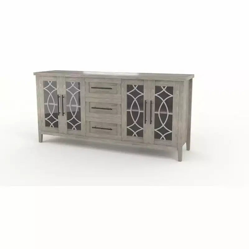 Retro Gray TV Cabinet with Printed Glass - 1PC MDF+PB Media Stand for Living Room