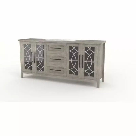 Retro Gray TV Cabinet with Printed Glass - 1PC MDF+PB Media Stand for Living Room