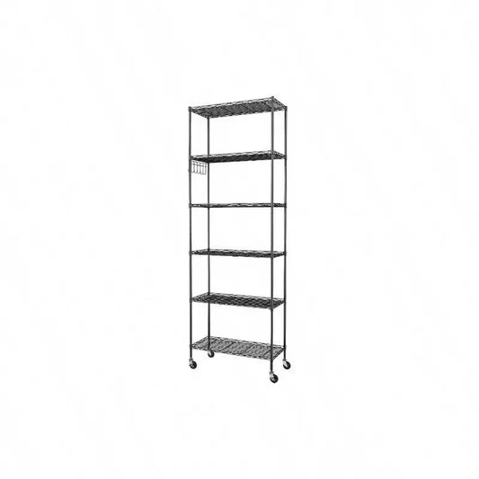 6 - Tier Storage Shelf Wire Shelving Unit Standing Rack Organization with Caster Wheels Stainless Side Hooks Black