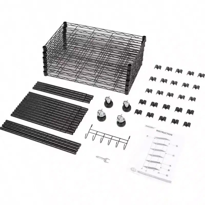 Étagère de rangement à 6 niveaux Unité d'étagères en fil métallique Organisation de casiers autoportants avec roues à roulettes Crochets latéraux en acier inoxydable Noir