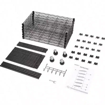 Étagère de rangement à 6 niveaux Unité d'étagères en fil métallique Organisation de casiers autoportants avec roues à roulettes Crochets latéraux en acier inoxydable Noir