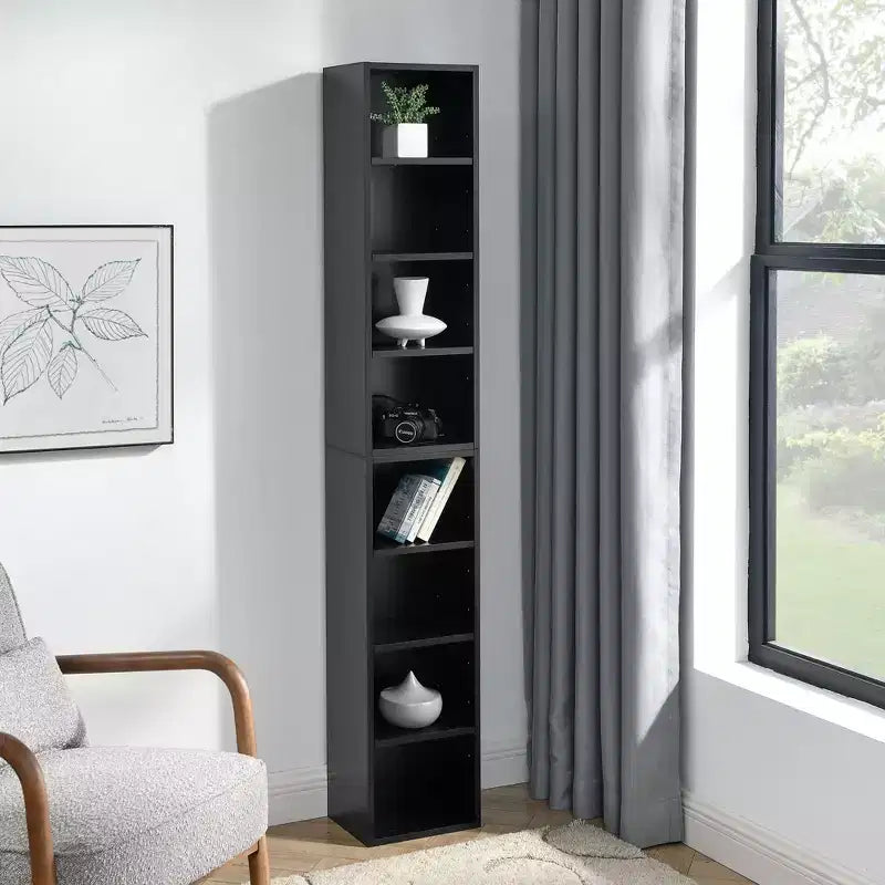 Okak 8 Tier Tall Tower Bookshelf Corner Organizer,Wooden Display Bookcase Open Storage Rack for Office,Living Room