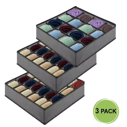 Garnen Drawer Organizer Clothes, Set of 3 Dresser Organizer Bins Divider for Socks Underwear Organizers, Baby Nursery Closet Organizer & Storage, Gray