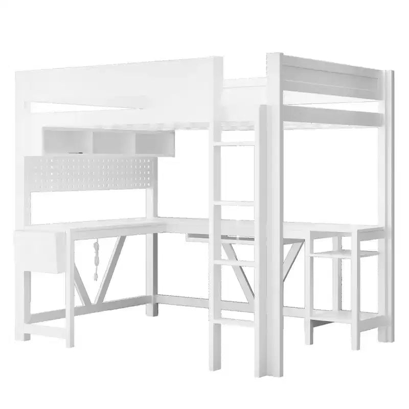 Lit mezzanine de jeu pleine grandeur Luxystar avec bureau, étagères de rangement, LED 7 couleurs et station de charge
