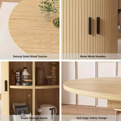 Table de salle à manger extensible Dyonery 43-59 pour 4 à 6 personnes, plateau en bois massif avec porte coulissante cannelée et 8 compartiments de rangement, pied central compact