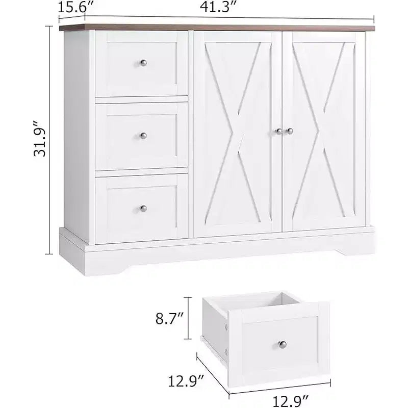 Meuble de rangement buffet avec rangement, armoire de cuisine 55, 3 tiroirs et 2 portes, meuble de bar à café avec plateau en bois d'hévéa