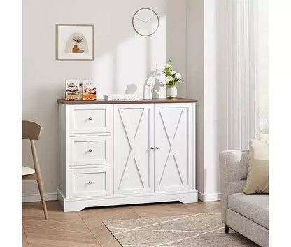 Meuble de rangement buffet avec rangement, armoire de cuisine 55, 3 tiroirs et 2 portes, meuble de bar à café avec plateau en bois d'hévéa