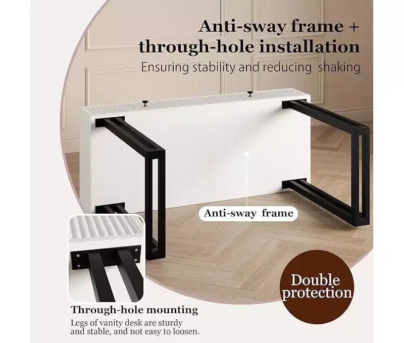 Coiffeuse de Maquillage avec Miroir Rond, Petite Coiffeuse Moderne Blanche de 100 cm, Table de Maquillage avec 2 Tiroirs, Coiffeuse Compacte pour Filles pour Chambre à Coucher
