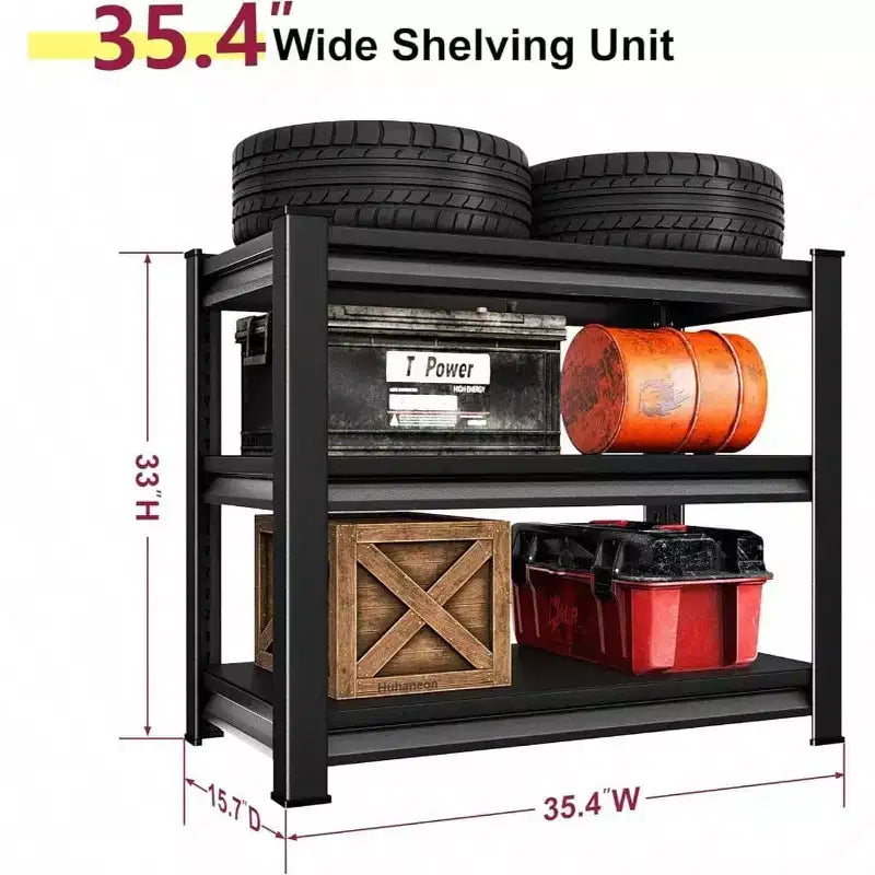 Étagères de garage 36 pouces en métal acier robuste, étagère de rangement utilitaire réglable 3 niveaux noir, capacité 1200 livres