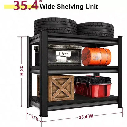 Étagères de garage 36 pouces en métal acier robuste, étagère de rangement utilitaire réglable 3 niveaux noir, capacité 1200 livres