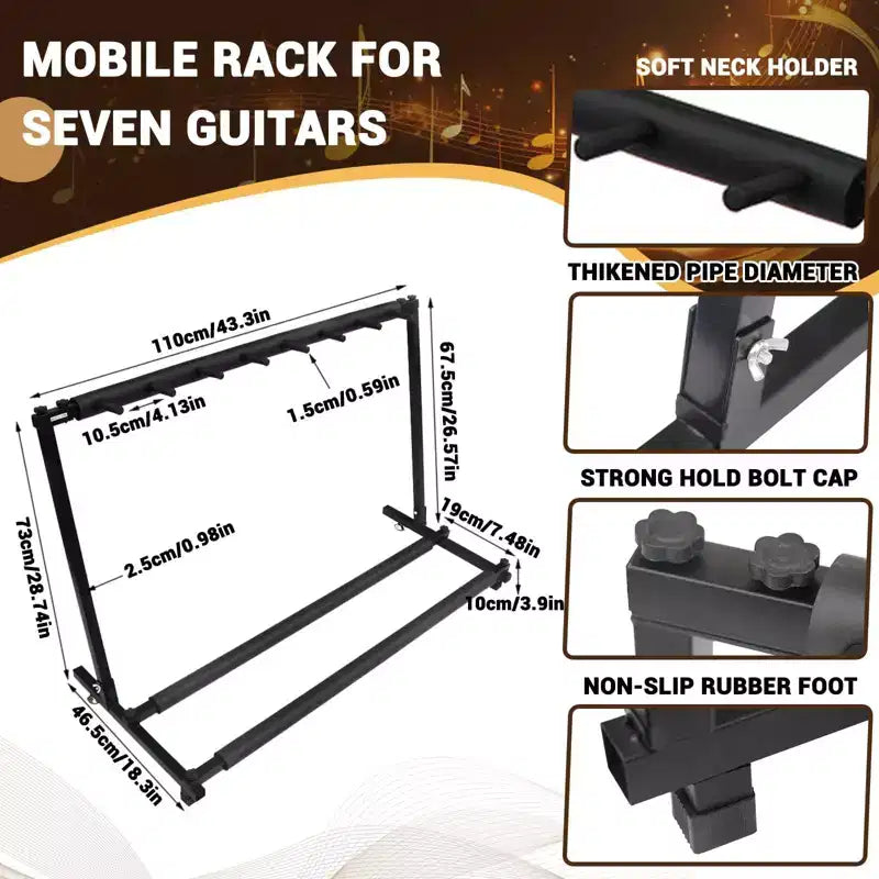 Support de guitare multi-pieds 7 supports pliable Présentoir de guitare avec rembourrage en caoutchouc antidérapant Rangement pour la maison, le groupe, la scène, la basse, l'acoustique