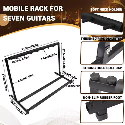 Support de guitare multi-pieds 7 supports pliable Présentoir de guitare avec rembourrage en caoutchouc antidérapant Rangement pour la maison, le groupe, la scène, la basse, l'acoustique