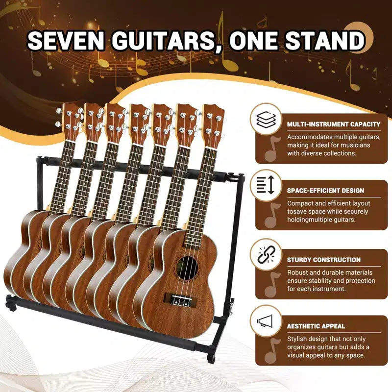 Support de guitare multi-pieds 7 supports pliable Présentoir de guitare avec rembourrage en caoutchouc antidérapant Rangement pour la maison, le groupe, la scène, la basse, l'acoustique