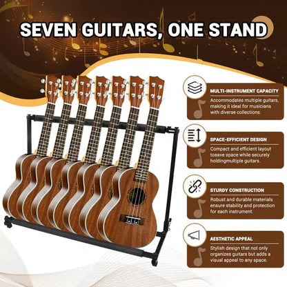 Support de guitare multi-pieds 7 supports pliable Présentoir de guitare avec rembourrage en caoutchouc antidérapant Rangement pour la maison, le groupe, la scène, la basse, l'acoustique
