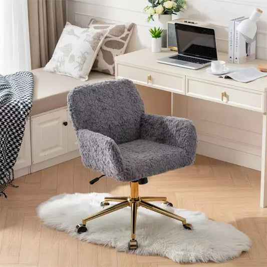 Modern Office Chair, Ergonomic Adjustable Swivel Armchair with Padded Armrests, Mid Back Plush Office Chair for Living Room, or Office