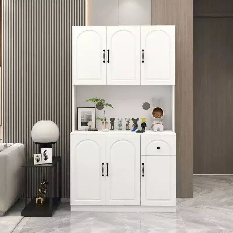MAYEERTY Meuble de cuisine/garde-manger blanc 71, avec comptoir pour micro-ondes, 6 portes et 1 tiroir, étagères réglables