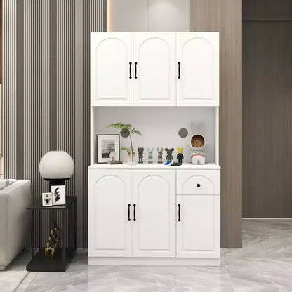 MAYEERTY Meuble de cuisine/garde-manger blanc 71, avec comptoir pour micro-ondes, 6 portes et 1 tiroir, étagères réglables