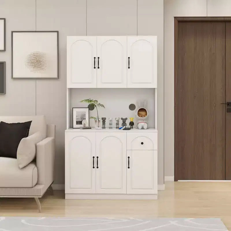 MAYEERTY Meuble de cuisine/garde-manger blanc 71, avec comptoir pour micro-ondes, 6 portes et 1 tiroir, étagères réglables