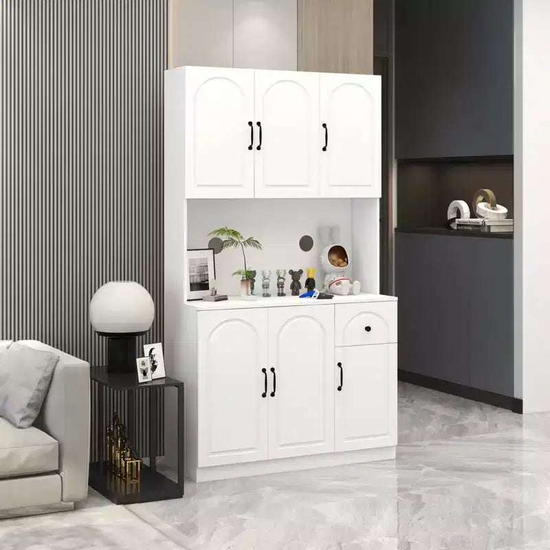 MAYEERTY Meuble de cuisine/garde-manger blanc 71, avec comptoir pour micro-ondes, 6 portes et 1 tiroir, étagères réglables