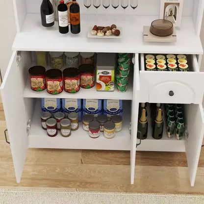 MAYEERTY Meuble de cuisine/garde-manger blanc 71, avec comptoir pour micro-ondes, 6 portes et 1 tiroir, étagères réglables