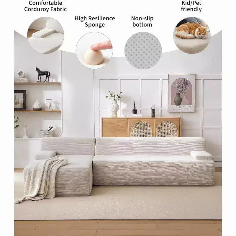 Canapé sectionnel convertible en L de 107 pouces, canapé modulaire 3 places rembourré, canapé-lit sans assemblage requis pour salon, chambre à coucher