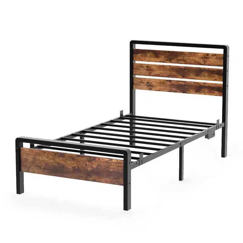 Cadre de lit Karl Home avec éclairage LED et station de recharge, lit plateforme en métal avec tête de lit en bois, sommier tapissier non requis