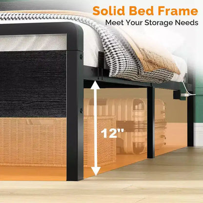 Cadre de lit Karl Home avec éclairage LED et station de recharge, lit plateforme en métal avec tête de lit en bois, sommier tapissier non requis