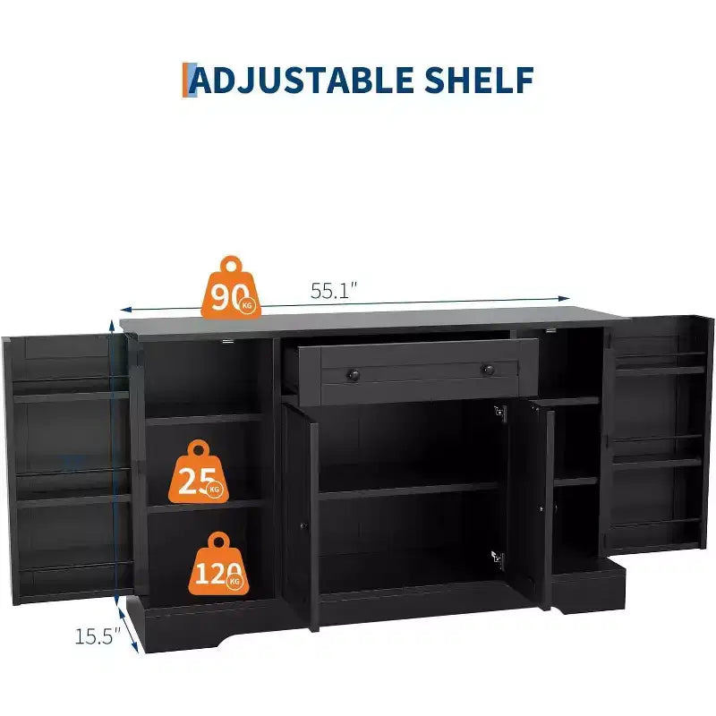 Buffet bahut, buffet de rangement à quatre portes avec portes d'armoire, meuble de rangement de cuisine et de salle à manger, bar à café polyvalent