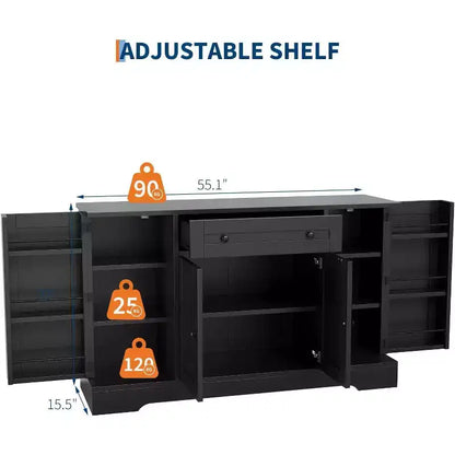 Buffet bahut, buffet de rangement à quatre portes avec portes d'armoire, meuble de rangement de cuisine et de salle à manger, bar à café polyvalent