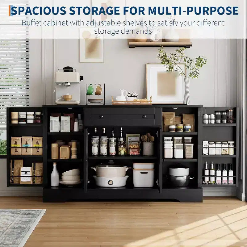 Buffet bahut, buffet de rangement à quatre portes avec portes d'armoire, meuble de rangement de cuisine et de salle à manger, bar à café polyvalent