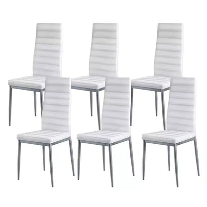 VEVOR Modern Dining Room Accent Chairs Set of 6, Upholstered Leather Side Chair , Kitchen Table Chair with Thick Cushions and Metal Legs, White
