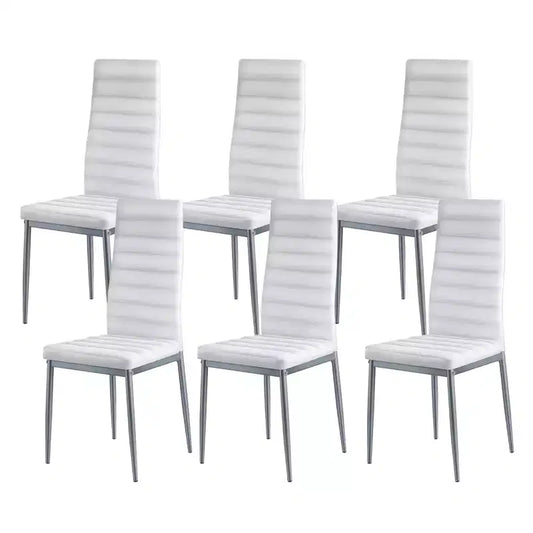 VEVOR Modern Dining Room Accent Chairs Set of 6, Upholstered Leather Side Chair , Kitchen Table Chair with Thick Cushions and Metal Legs, White