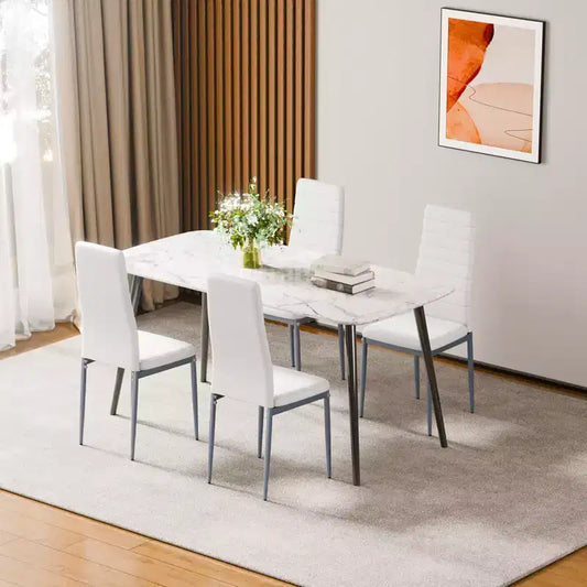 VEVOR Lot de 6 chaises de salle à manger modernes, chaises d'appoint rembourrées en cuir, chaises de table de cuisine avec coussins épais et pieds en métal, blanc