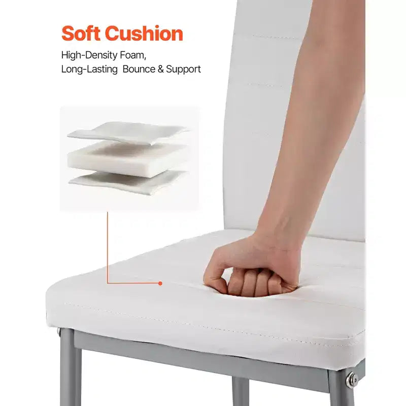 VEVOR Lot de 6 chaises de salle à manger modernes, chaises d'appoint rembourrées en cuir, chaises de table de cuisine avec coussins épais et pieds en métal, blanc