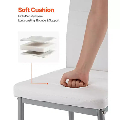 VEVOR Lot de 6 chaises de salle à manger modernes, chaises d'appoint rembourrées en cuir, chaises de table de cuisine avec coussins épais et pieds en métal, blanc