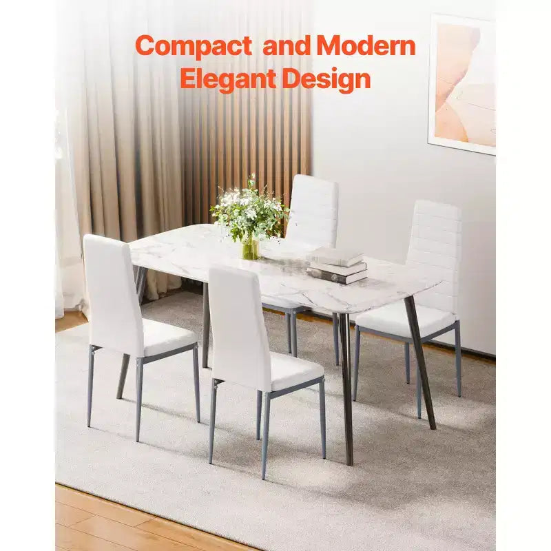 VEVOR Lot de 6 chaises de salle à manger modernes, chaises d'appoint rembourrées en cuir, chaises de table de cuisine avec coussins épais et pieds en métal, blanc