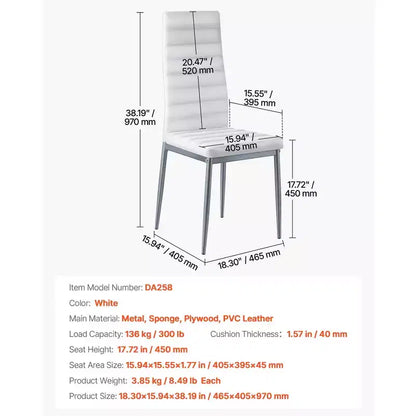 VEVOR Lot de 6 chaises de salle à manger modernes, chaises d'appoint rembourrées en cuir, chaises de table de cuisine avec coussins épais et pieds en métal, blanc