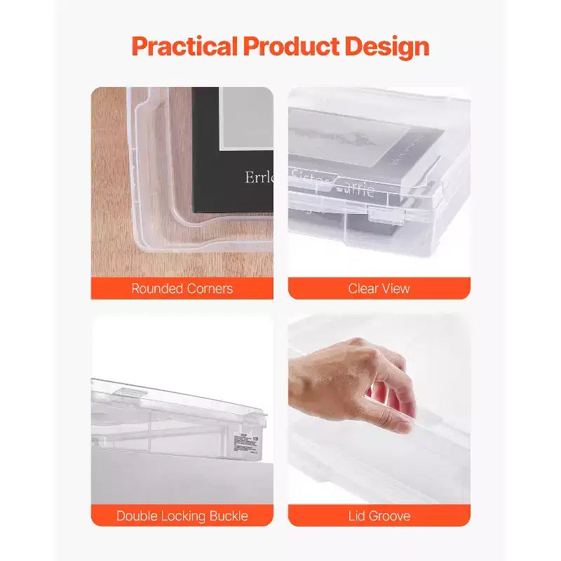Rangements papier scrapbooking VEVOR, lot de 4 boîtes de jeux de société empilables en plastique, étui à documents transparent polyvalent à coins arrondis