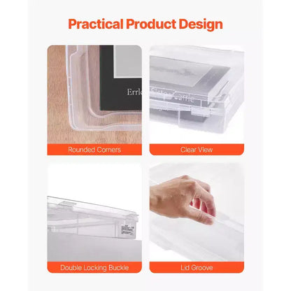 Rangements papier scrapbooking VEVOR, lot de 4 boîtes de jeux de société empilables en plastique, étui à documents transparent polyvalent à coins arrondis