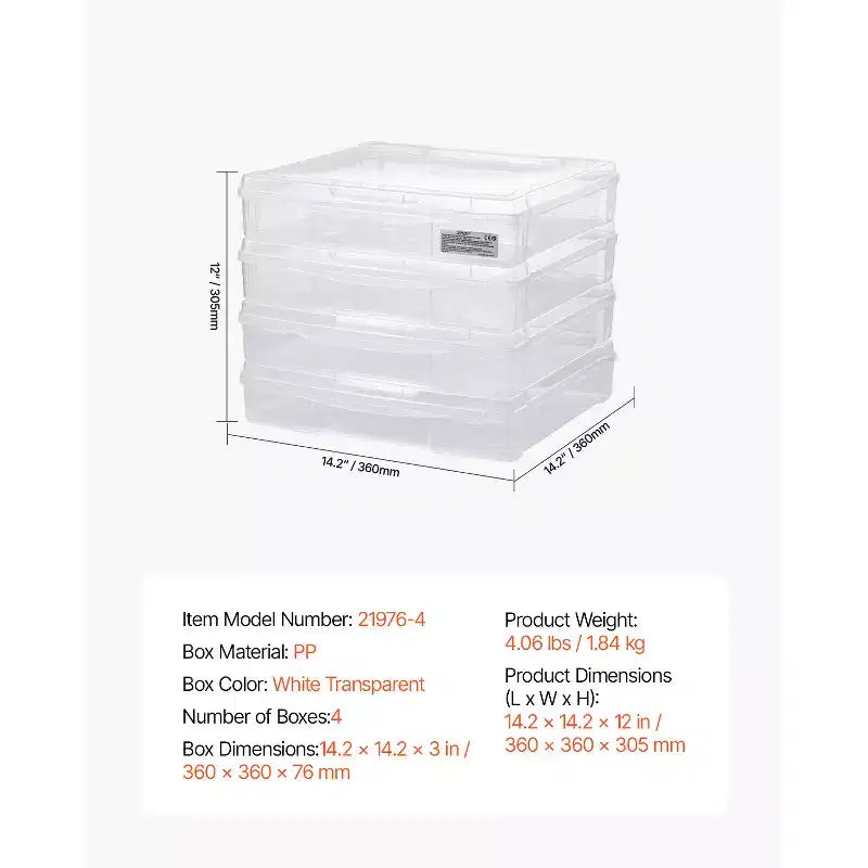 Rangements papier scrapbooking VEVOR, lot de 4 boîtes de jeux de société empilables en plastique, étui à documents transparent polyvalent à coins arrondis
