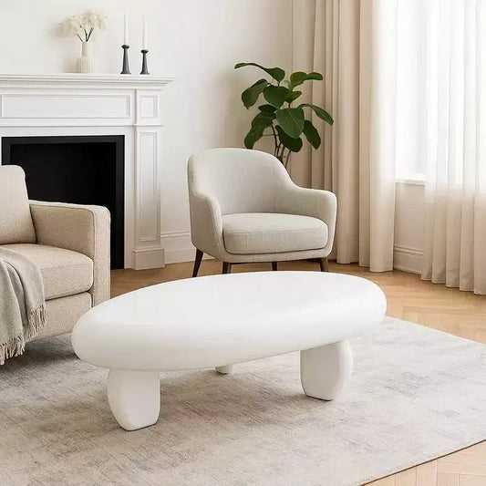 Table basse Royal Hampton, design galet asymétrique 30 pouces, blanc laqué