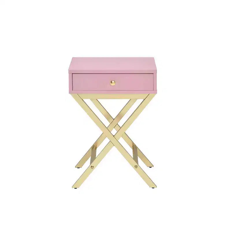 Table d'appoint Royal Hampton en métal avec base croisée, rose et doré